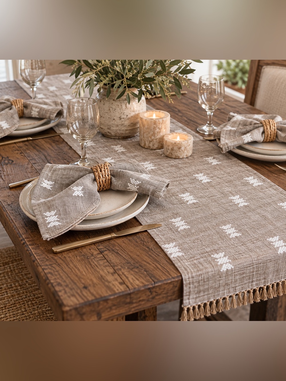 World Market Gray and White Chambray Napkin Set of 6